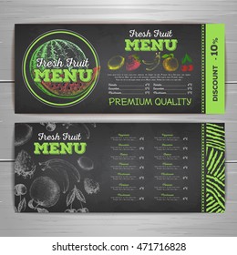Vintage chalk drawing vegetarian food menu design. Fresh fruit sketch