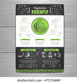 Vintage chalk drawing vegetarian food menu design. Fresh fruit sketch