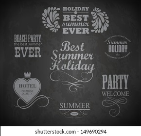 vintage chalk elements for Summer Holidays/ calligraphic designs/ ornaments / labels/ typography