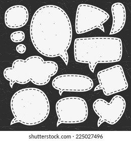 Vintage chalk speech bubbles. Different sizes and forms. Hand drawn vector illustration.