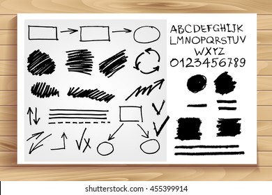 Vintage Chalkboard Arrows - Set of vintage arrows and banners. Each object is grouped and file is layered for easy editing. Textures can be removed. alphabet, numbers