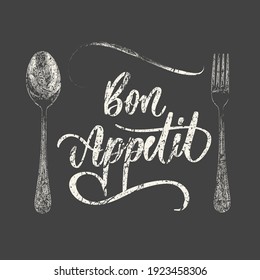 Vintage Chalkboard Bon Appetit Poster . Vector illustration.