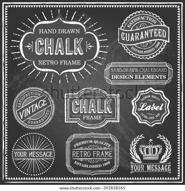 Vintage Chalkboard Frames - Set of vintage\
frames and banners. Each object is grouped and file is layered for\
easy editing. Textures can be\
removed.