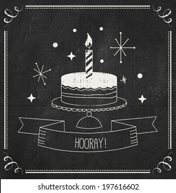 Vintage Chalkboard Hipster Birthday Card with typography and birthday cake