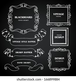 Vintage  chalkboard photo frames set, drawing doodle style, ornamental, cute calligraphic design elements, creative decoration, retro decor, grunge floral patterns template for design, page decoration