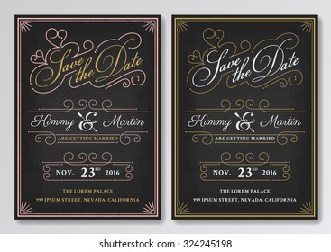 Vintage chalkboard save the date wedding invitation template. Easy to edit. Vector illustration