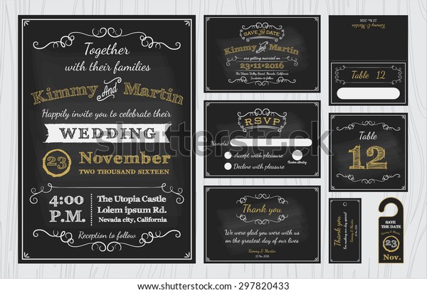 Vintage Chalkboard Wedding Invitations Design Sets Stock Vector ...