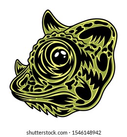 Vintage Chameleon face. Heading vintage style Isolated on a white background. Design element for logo, badge, tattoo, t-shirt, banner, poster.