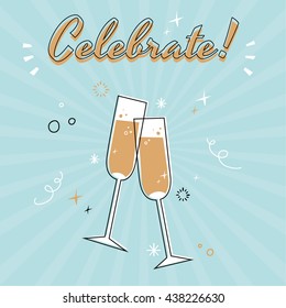 Vintage champagne glasses vector illustration