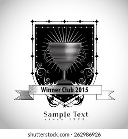 vintage Champions trophy logo  vector illustration  in classic engraving style for use as logo for racing team , sport club,music band ,Tshirt
