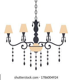 Vintage chandelier for the living room flat vector illustration. Luster decorative interior element for artificial lighting in premises. Light source is mounted to the ceiling isolated on white