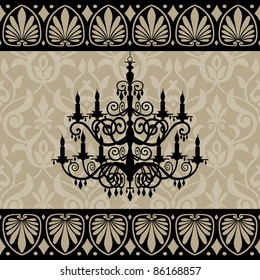 Vintage chandelier silhouette and antique border on background