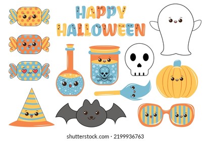 Vintage Character 90s style Groovy kawaii sticker set. Groovy style Halloween Character set. Halloween kawaii sticker pack. Groovy style kawaii sticker set. Psychedelic, Nostalgic, Hippie, Kawaii, 