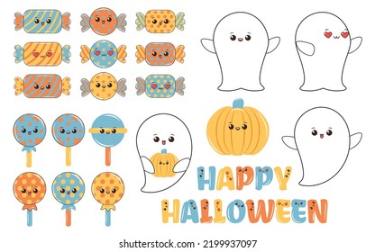 Vintage Character 90s style Groovy kawaii sticker set. Groovy style Halloween Character set. Halloween kawaii sticker pack. Groovy style kawaii sticker set. Psychedelic, Nostalgic, Hippie, Kawaii, 