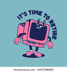 Diseño de carácter vintage de ordenadores mascota retro, adecuado para camisetas, afiches, pegatinas, etc.