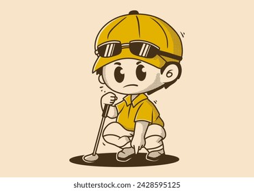 Vintage character illustration of a guy holding a golf stick