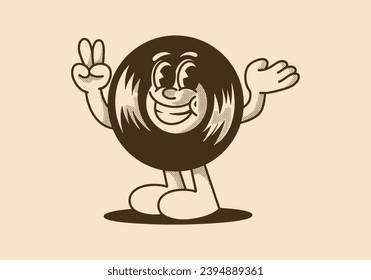 Vintage character illustration of vinyl with happy expression