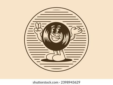 Vintage character illustration of vinyl with happy expression