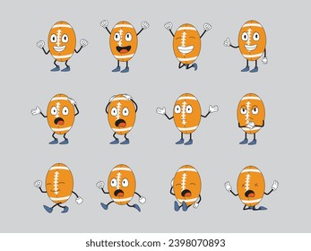 vintage character rugby ball.  American Football.  mascot vector illustration.