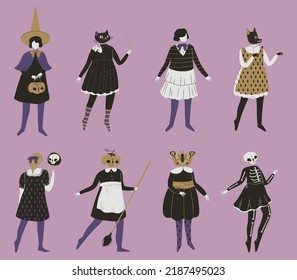 Vintage characters in Halloween party costumes