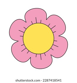 Vintage charm groovy chamomile design. Hippie style daisy. Positive and upbeat vibe hippy flower head. Retro cartoon plant nostalgia. Trendy y2k funky floral isolated vector eps element