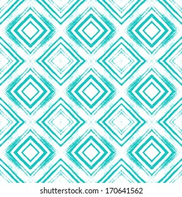 Vintage checked seamless pattern with brushed lines in tropical blue. Texture in art deco style for web, print, home decor, spring summer fashion fabric, textile, website background, gift paper