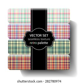 Vintage Checkered seamless texture. Scottish vector pattern set. Plaid fabric background. Unusual ornament tartan collection.