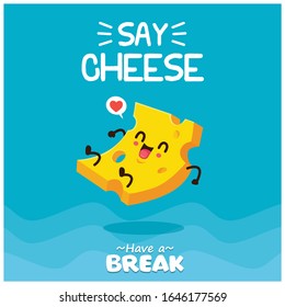 Vintage Cheese poster design with vector cheese character.  svg
