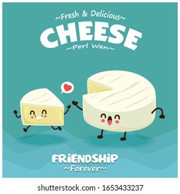 Diseño de póster de queso vintage con cáscara vectorial cuando se trata de queso. 