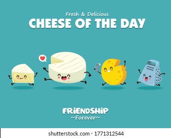 Vintage Cheese poster design with vector peal wen cheese character.  svg