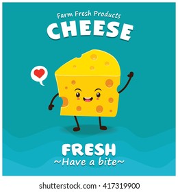 Vintage Cheese poster design with vector cheese character.  svg