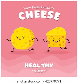 Vintage Cheese poster design with vector cheese character. svg