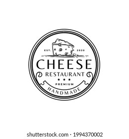 Vintage Cheese Rustic Retro Round Logo Vector Illustration Template Icon