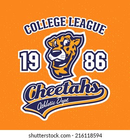 Vintage cheetahs textured varsity team sport t-shirt apparel graphic design, athletic department (grunge effect easy removable from separate layer)