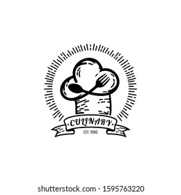 Vintage chef hat logo design for restaurant business, dining and culinary shop. Retro food and drink emblem badge logo
