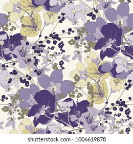 Vintage Cherry Blossom Seamless Vector Pattern