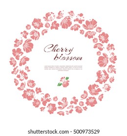 Vintage cherry blossom wreath. Isolated on white background. Place for your text. Vector.