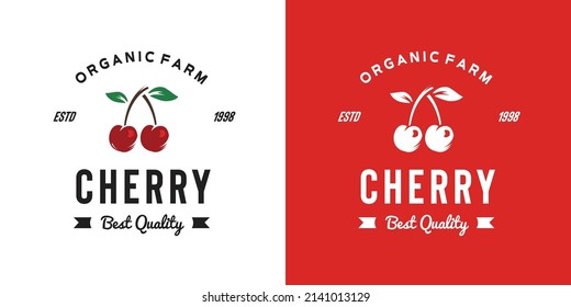 vintage cherry fruit logo illustration suitable for fruit shop and fruit farm	
