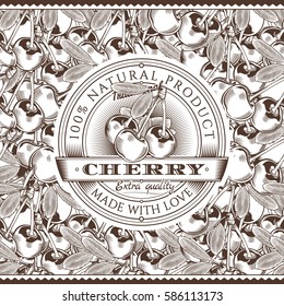 Vintage Cherry Label On Seamless Pattern