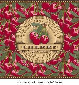 Vintage Cherry Label On Seamless Pattern