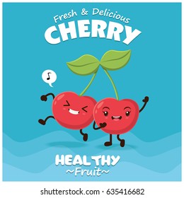 Vintage Cherry Poster Design With Vector Cherry Character. 