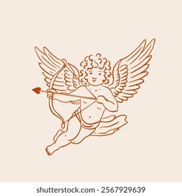 Vintage Cherub with Bow and Arrow Vector