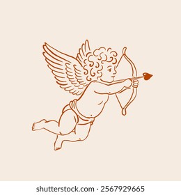 Vintage Cherub with Bow and Arrow Vector