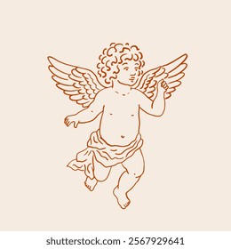 Vintage Cherub Hand Drawn Vector Illustration