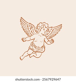 Vintage Cherub Hand Drawn Vector Illustration