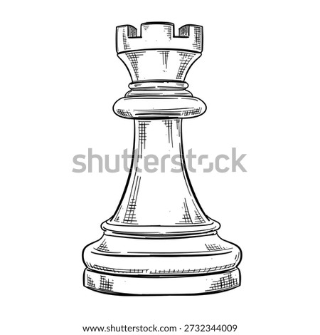Vintage chess rook vector line art hand drawn illustration