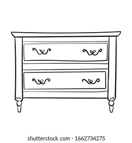 Vintage chest of drawers/ Vintage furniture/ Interior design elements/ Hand drawn sketch illustration isolated on white background