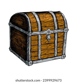 Vintage chest engraving sketch style hand drawn color vector illustration. Scratch board style imitation. Hand drawn image.