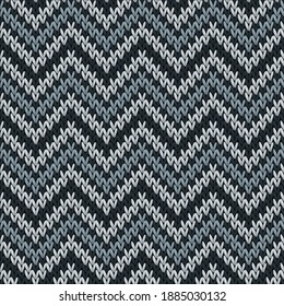 Vintage chevron stripes knitting texture geometric vector seamless. Plaid knitting pattern imitation. Scandinavian style seamless knitted pattern. Cozy textile print design.