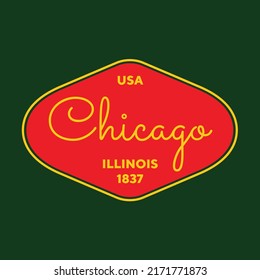 Vintage Chicago, Illinois Sticker. Vintage And Typography Design In Vector Illustration. Hotel, Hostel And Motel Logo.